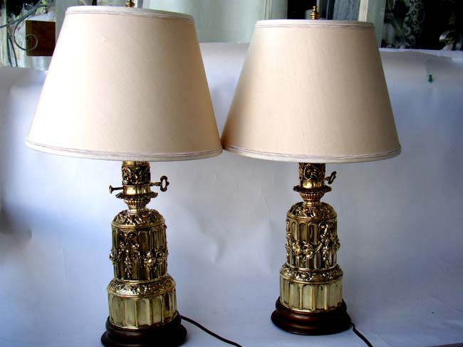 A beautiful pair of 19th century French brass repousse fluid lamps circa 1875, now electrified — image 3